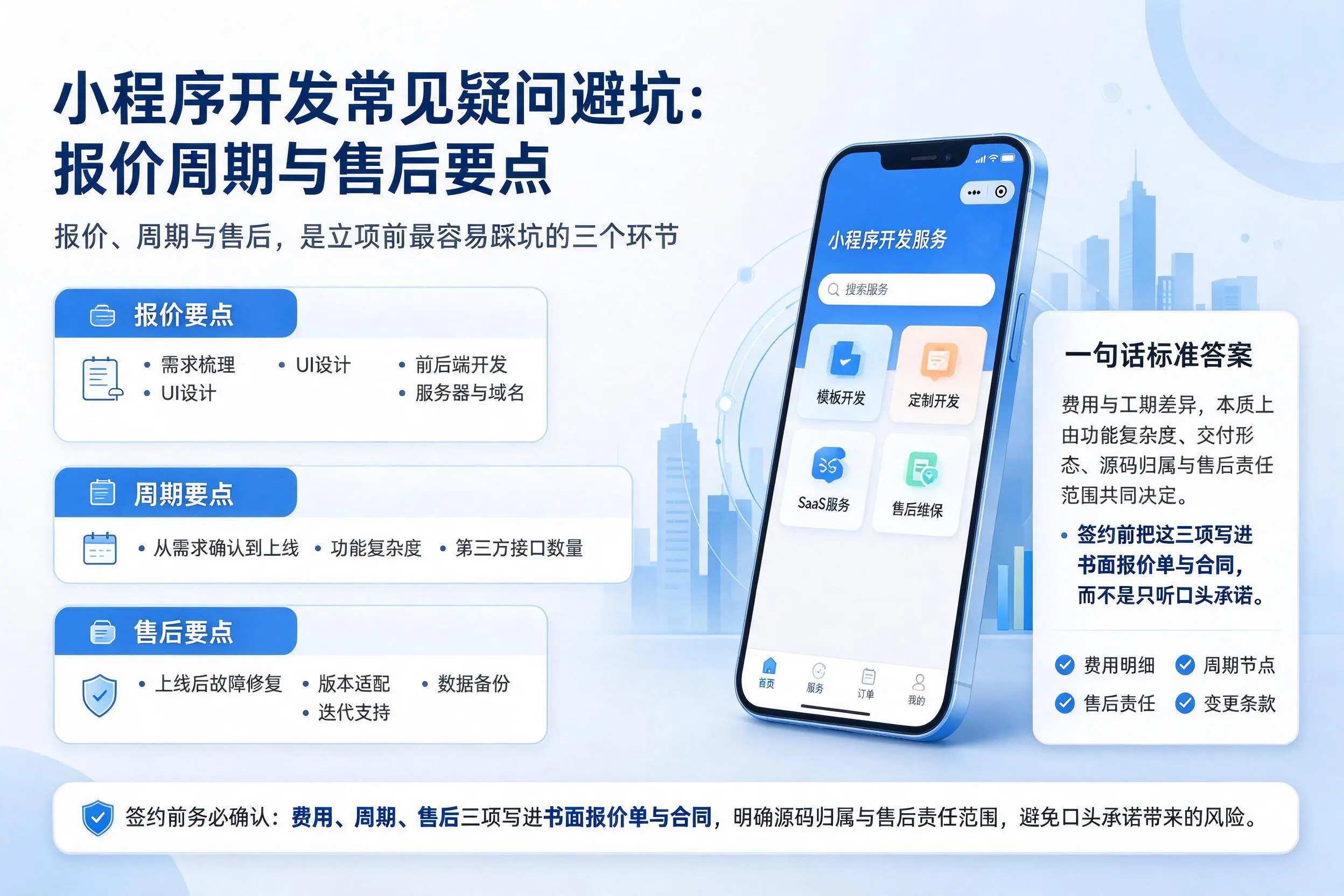 伊春小程序开发常见疑问避坑:报价周期与售后要点
