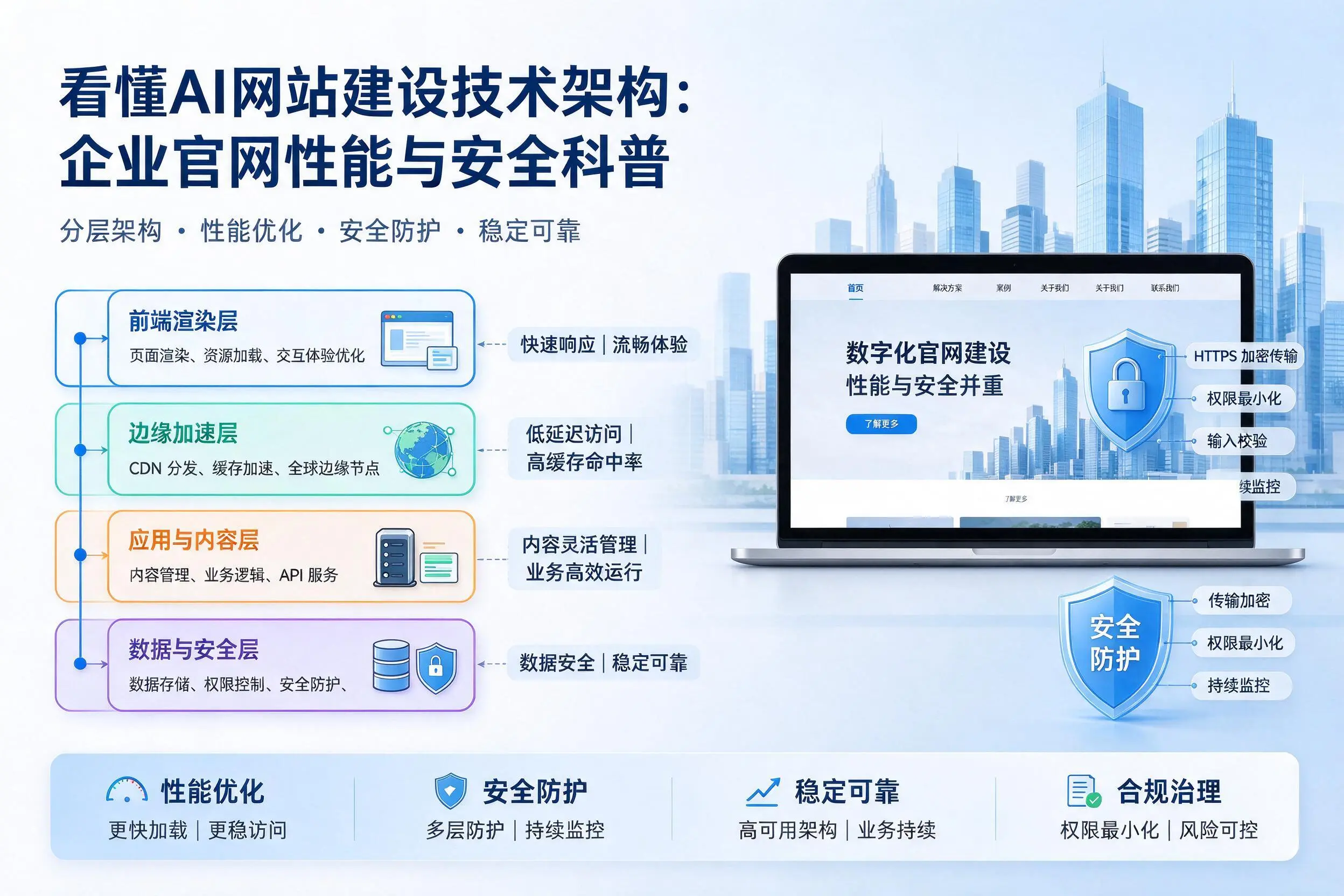 看懂AI网站建设技术架构:伊春企业官网性能与安全科普