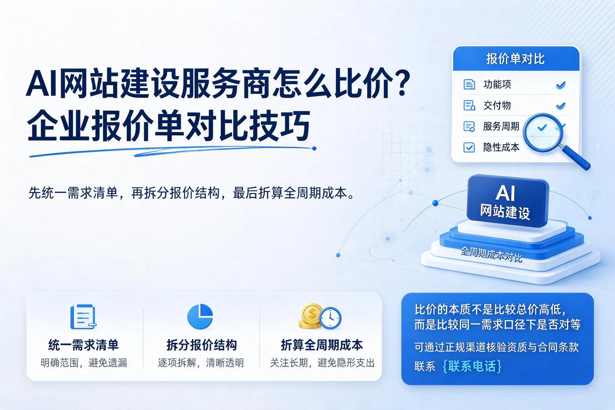 AI网站建设服务商怎么比价？伊春企业报价单对比技巧