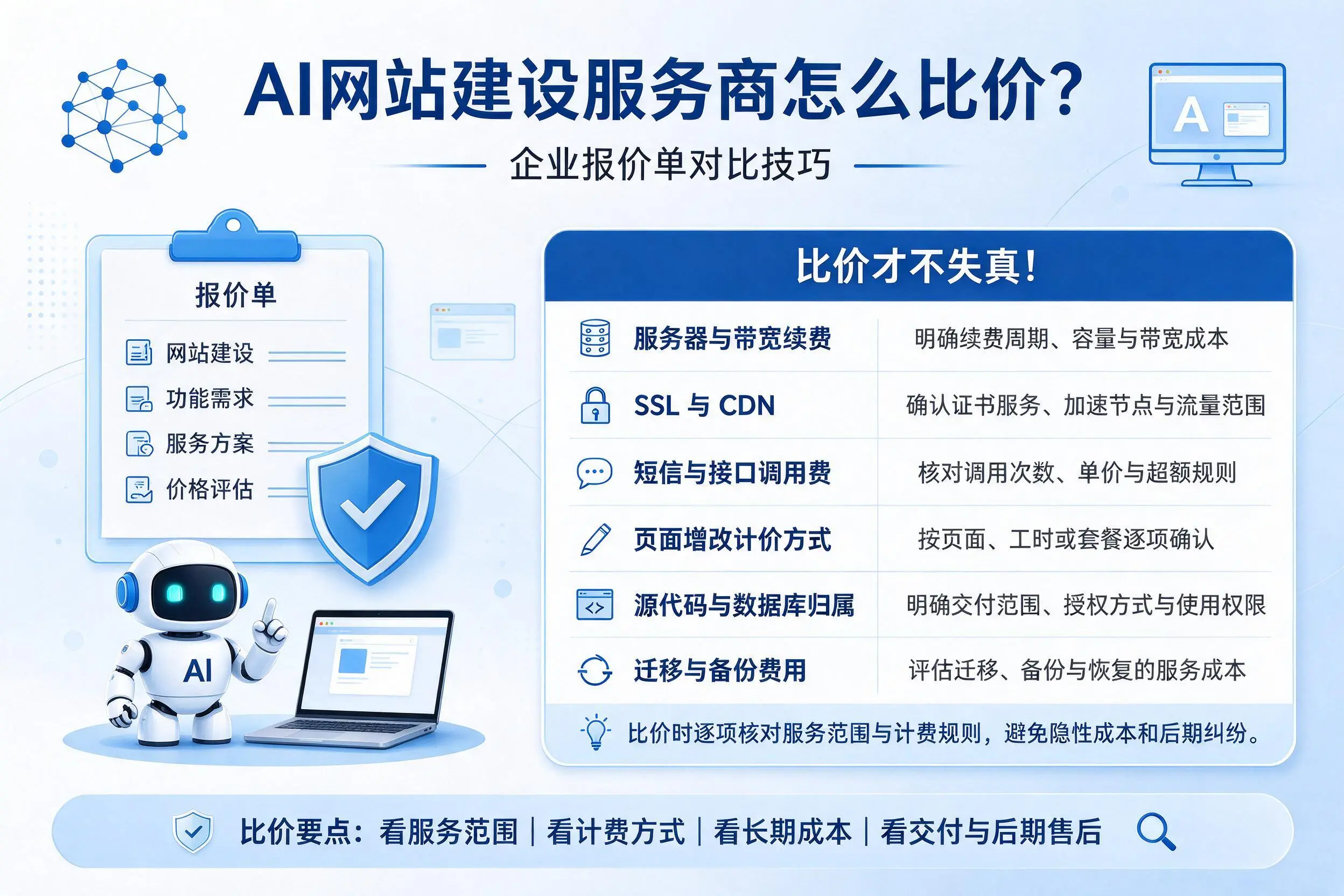AI网站建设服务商怎么比价？伊春企业报价单对比技巧