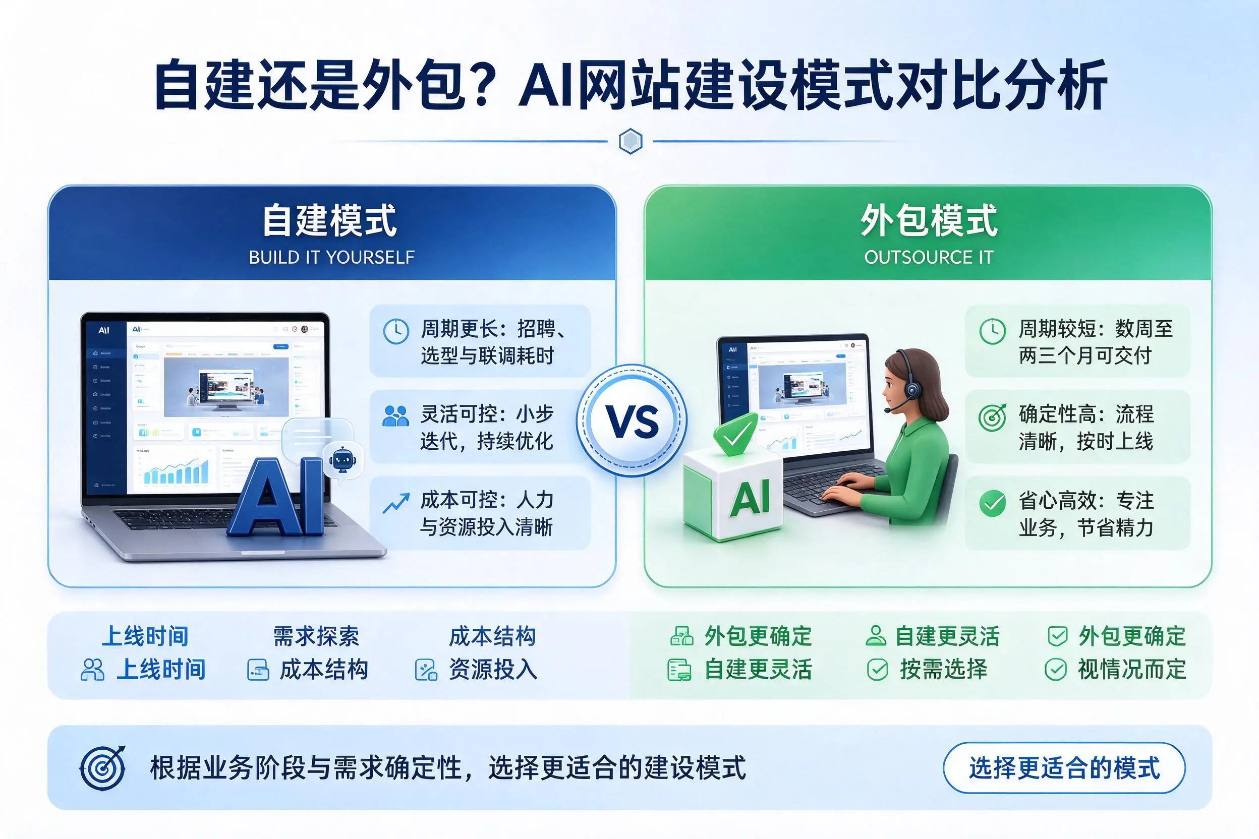 自建还是外包?伊春AI网站建设模式对比分析